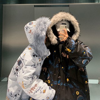 Áo khoác phao thiết kế cổ viền lông thời trang cho cặp đôi 2020