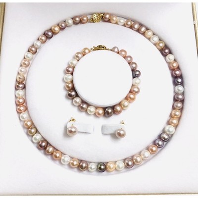 Bộ Trang Sức Chuỗi Đeo Cổ Size 8-9ly Màu Tứ Quý - Ngọc Trai Trường Thịnh