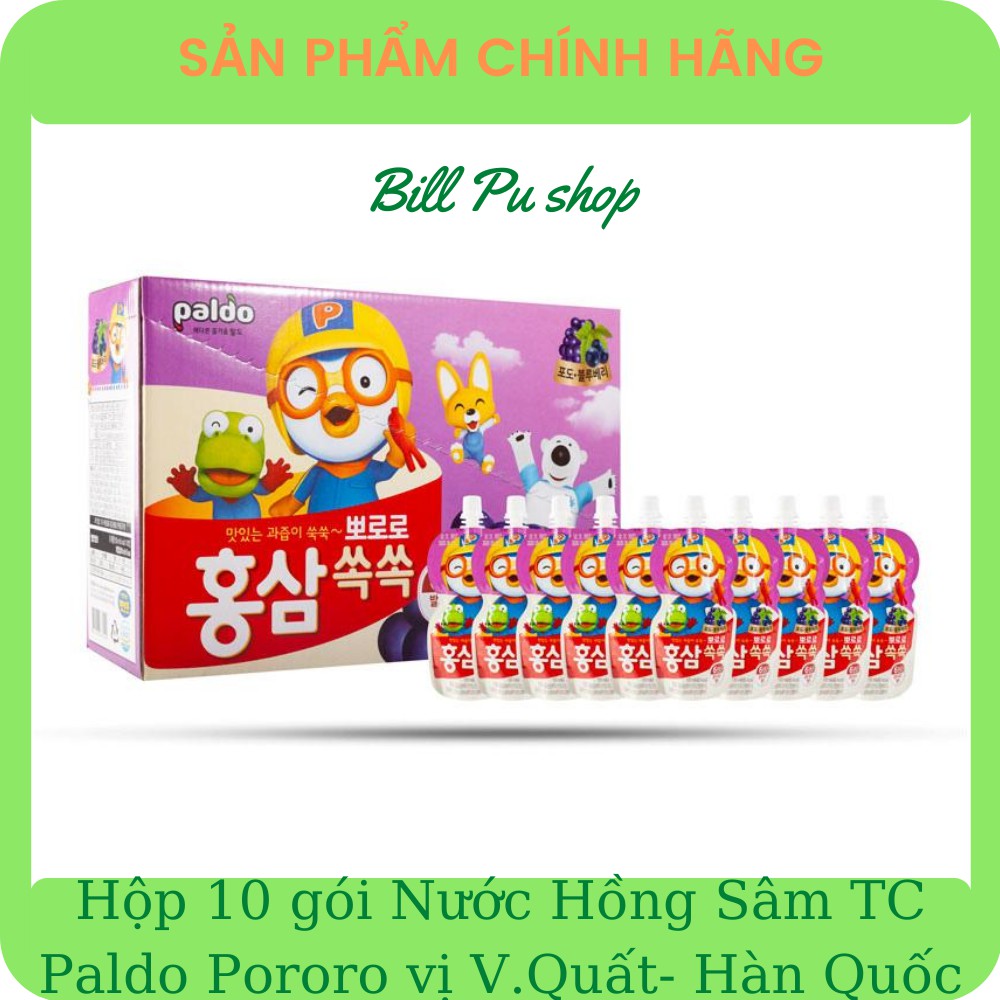 Combo 10 gói Nước Hồng Sâm Trái Cây PORORO HÀN QUỐC 100ml đủ vị