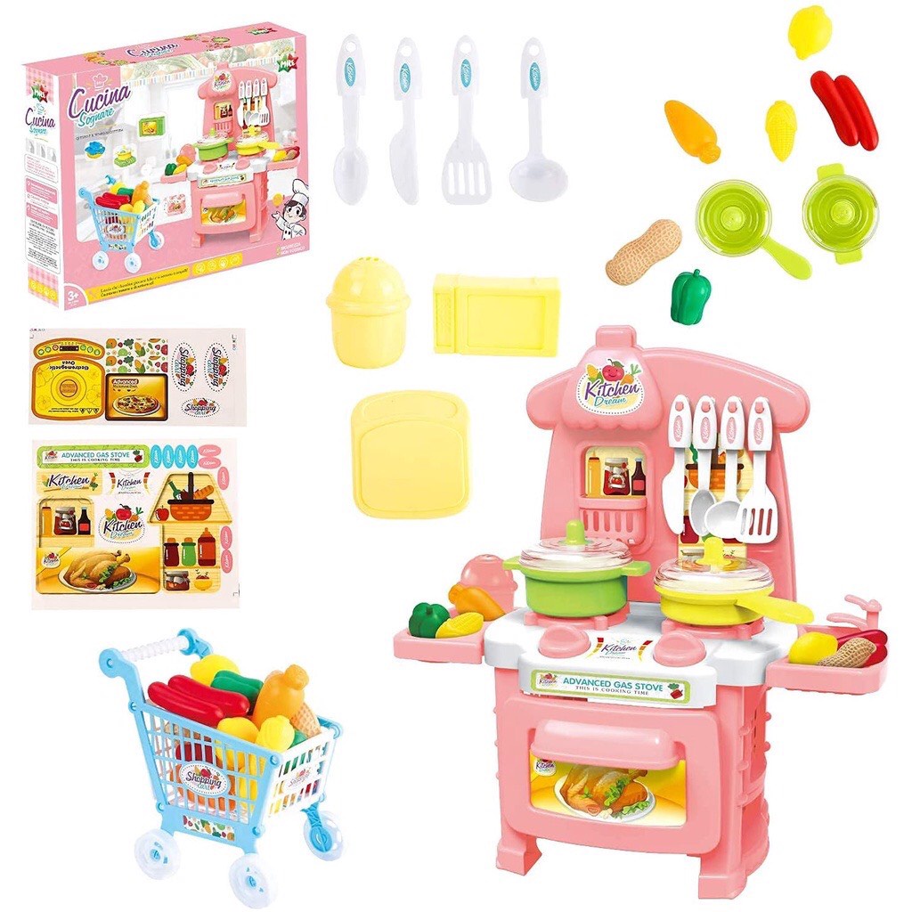 Bộ đồ chơi nấu ăn nhà bếp Kitchen Dream kèm - Bộ bếp nấu ăn cho bé kèm xe đẩy