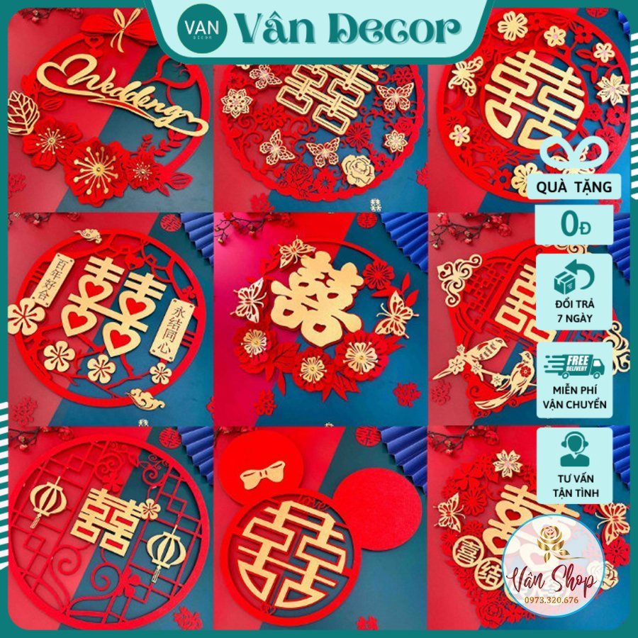 Chữ Hỷ 3D, Liễn song hỷ Trang Trí Phòng Cưới, Xe Hoa, Đám Cưới siêu đẹp mẫu giao ngẫu nhiên