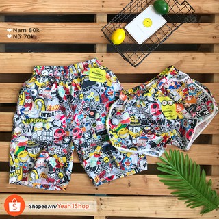 [Yeah1Shop]- Quần đôi đi biển sticker (nam nữ)
