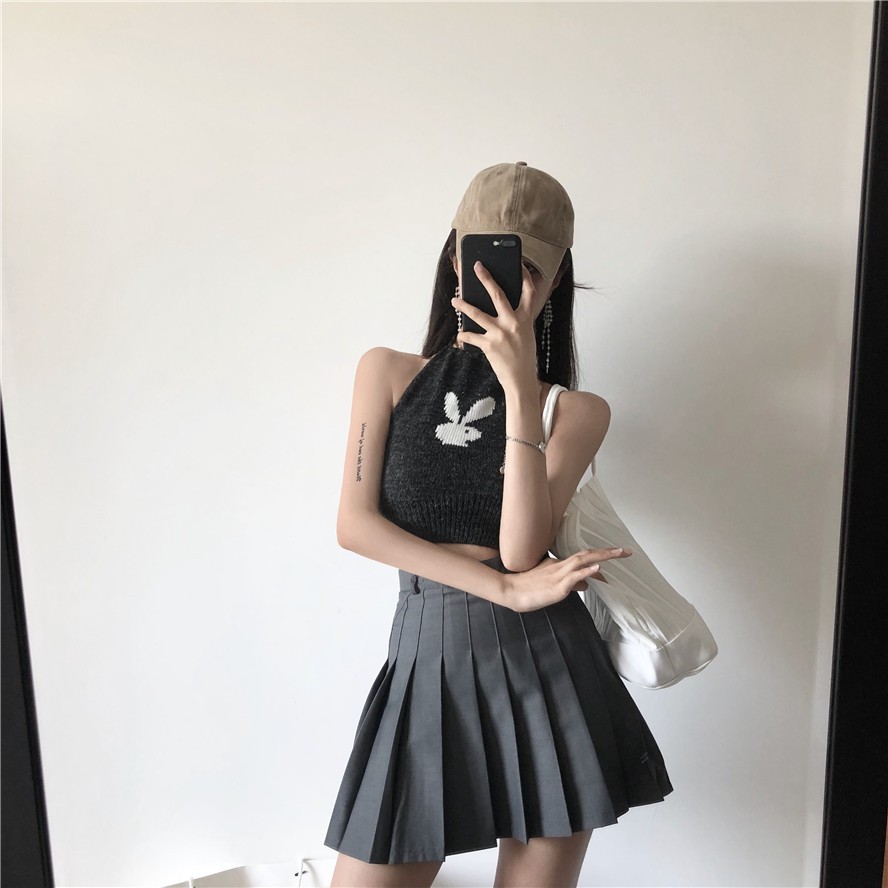 Áo yếm cột cổ len croptop hở lưng thỏ gợi cảm dáng ôm ulzzang ( 3 màu )