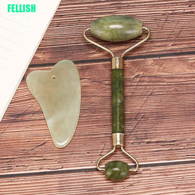 [Hàng mới về] Set con lăn mát xa mặt và miếng cạo gió cơ thể làm từ đá tự nhiên tiện dụng