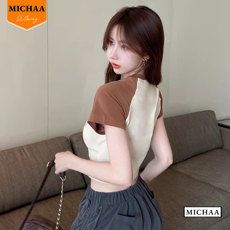 Áo Croptop Nữ Cổ Tròn Tay Ngắn BCO Đẹp Ôm Body, Áo Thun Croptop Kiểu Sexy Chất Thun Borip CR62