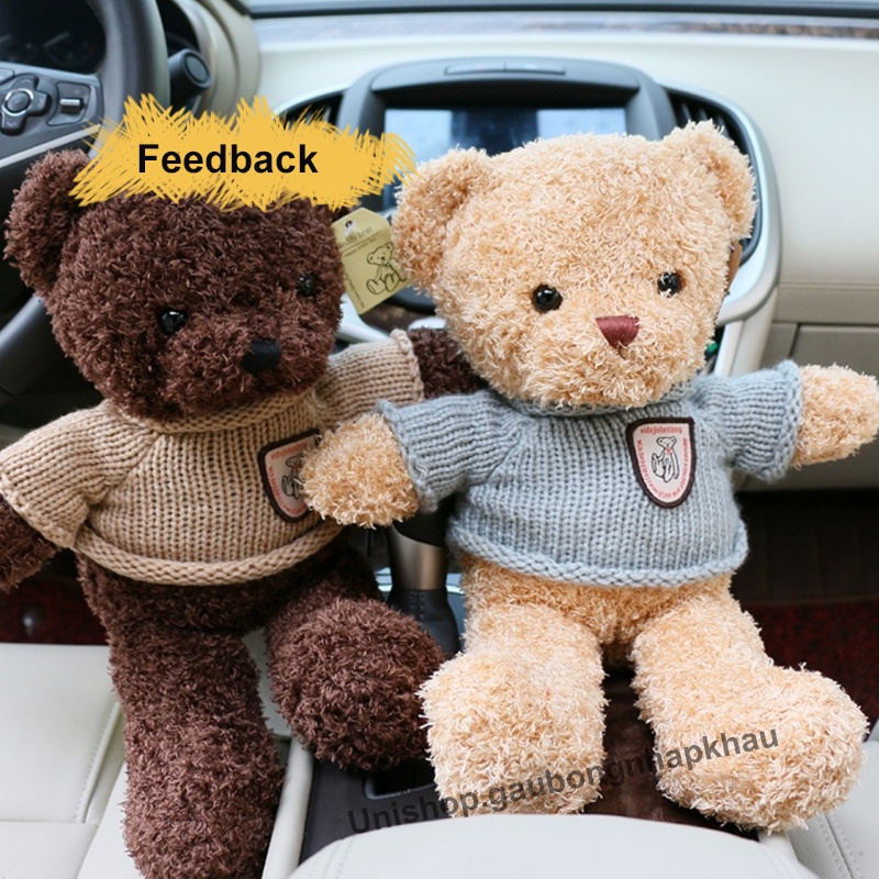 Gấu Bông Teddy Áo Len Thú Nhồi Bông Gấu Nâu Lông Xù Gấu Vá Da Cao Cấp_Unishop