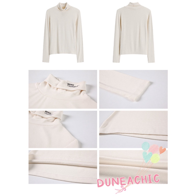 DUNEA Áo Thun Tay Dài Cổ Lọ In Chữ Thời Trang Cho Nữ