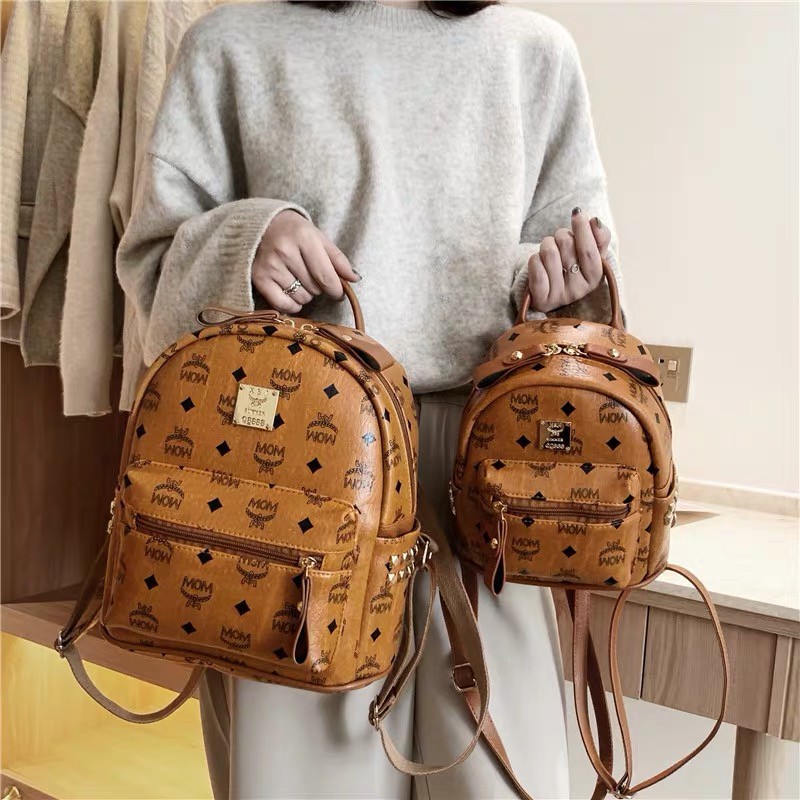 E8❀BLN45H2512 BALO DA MINI THỜI TRANG NỮ VINTAGE HỌA TIẾT ĐÔI MẸ CON GIA ĐÌNH