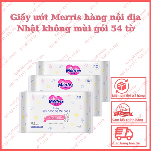 Giấy ướt Merris hàng nội địa Nhật không mùi gói 54 tờ