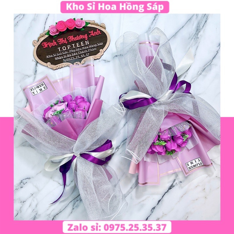 Hoa Sáp Thơm 024 Hoa Hồng Sáp Bó 12 Bông Màu Tím Phối 2 Màu Siêu To