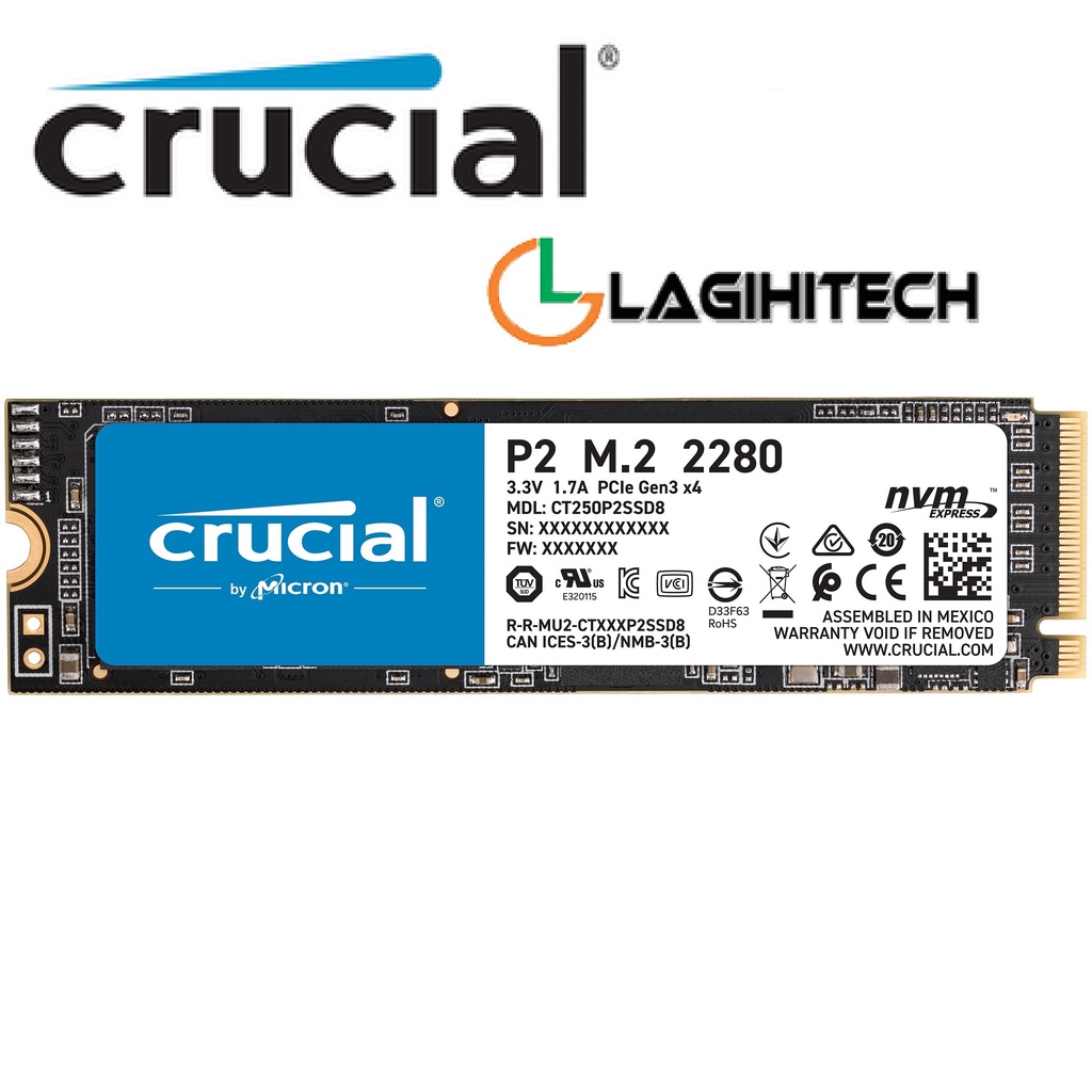 *LAGHITECH* (NEW) Ổ Cứng SSD Crucial P2 M2 2280 3D NAND PCIe NVMe Chính Hãng Crucial (Bảo Hành 5 năm)