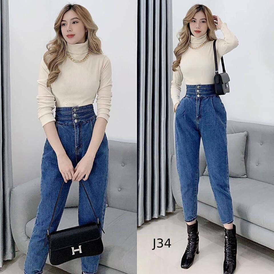 Quần Baggy Jean Nữ Đẹp ❤️FREESHIP❤️ Baggy Nữ Bò Lưng Cao Phối Rách Trẻ Trung Thời Trang Cá Tính A-T Fashion - QBGM401