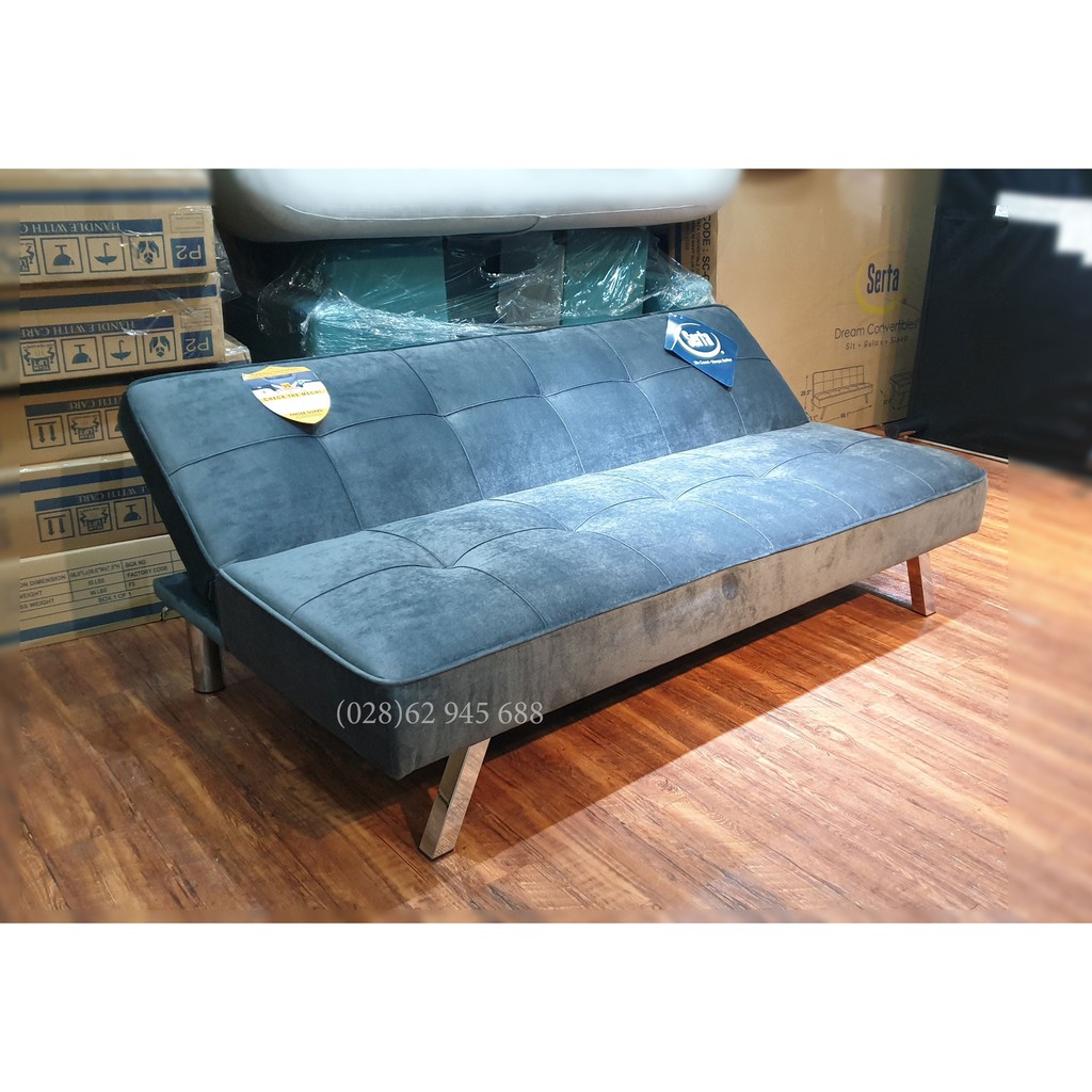 [Siêu Sale] Ghế sofa bed vải nhung xanh đen chân inox - sofa giường (Giao toàn quốc)