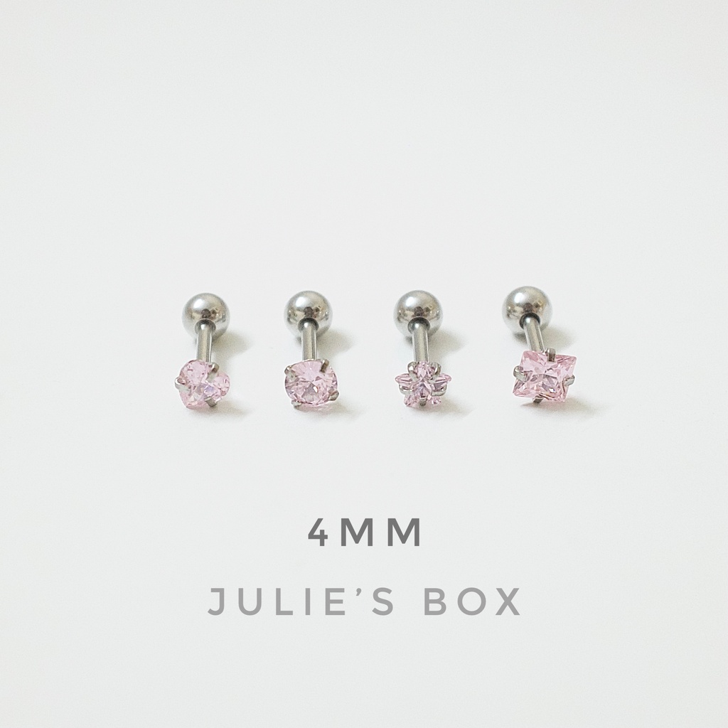 [1 Chiếc] Khuyên Tai Titan Đá Hồng Unisex Màu Bạc Đuôi Bi Không Gỉ Sét Không Ngứa Bông Tai Nam julies box 66