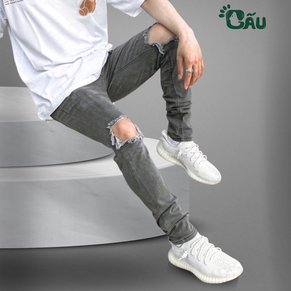 Quần jean nam rách Gấu 194 wass kiểu vải jeans co dãn, dày dặn form slimfit - 01