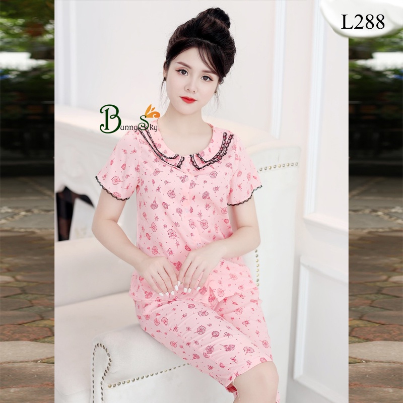 [Bunnysky] Đồ bộ nữ, Đồ bộ mặc nhà, đồ bộ ngủ. đồ lửng cổ sen vải đũi mềm mát