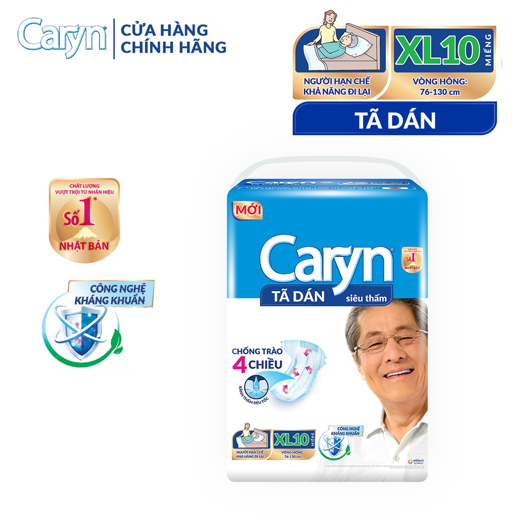 Combo 2 Gói Tã Dán Người Lớn Caryn Siêu Thấm Chống Tràn XL10 miếng/gói Dành Cho Người Già Hạn Chế Khả Năng Đi Lại