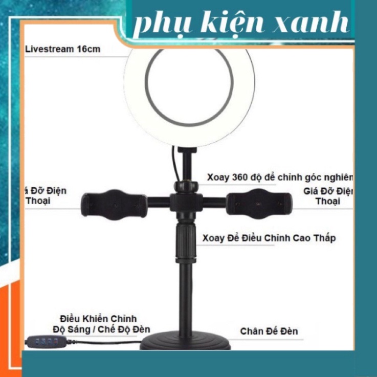 [ Cao cấp ]Đèn Livestream Để Bàn 2 Kẹp  siêu bền hỗ trợ ánh sáng quay video, tiktok,livestream