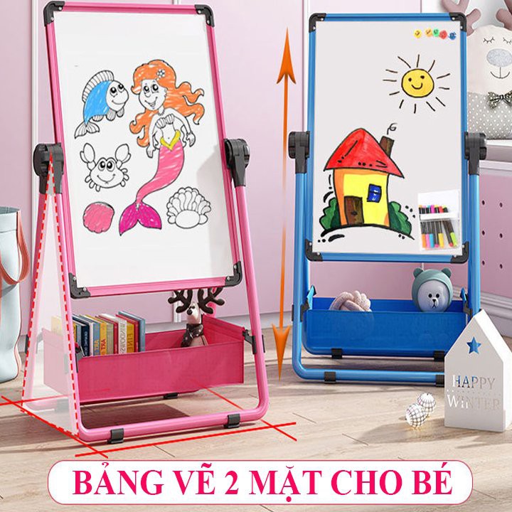 Bảng vẽ trẻ em tặng phấn bút bảng flipchart 2 mặt cho bé, bảng viết bút lông tự xóa, đồ chơi giáo dục thông minh