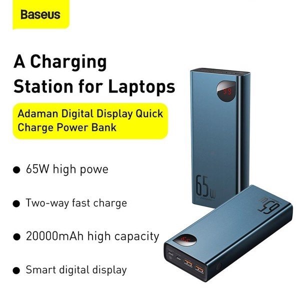 Pin dự phòng sạc nhanh Baseus Adaman Metal Digital Display Quick Charge Power Bank cho Smartphone (65W, 20000mAh, QC3.0)