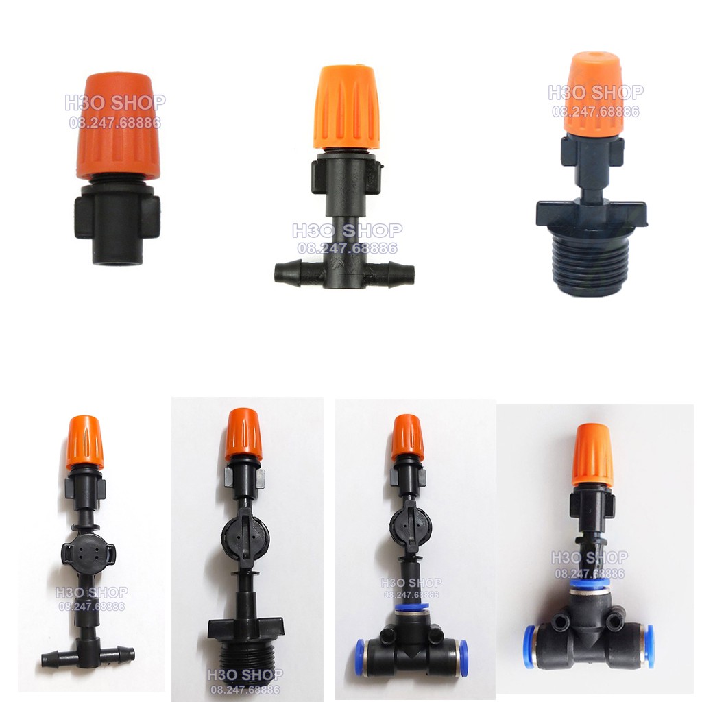Béc phun sương 1 hướng cam chân nối ống 6mm, 8mm, 16mm, 20mm, 21mm... béc tưới cây tự động, đầu vòi phun sương làm mát