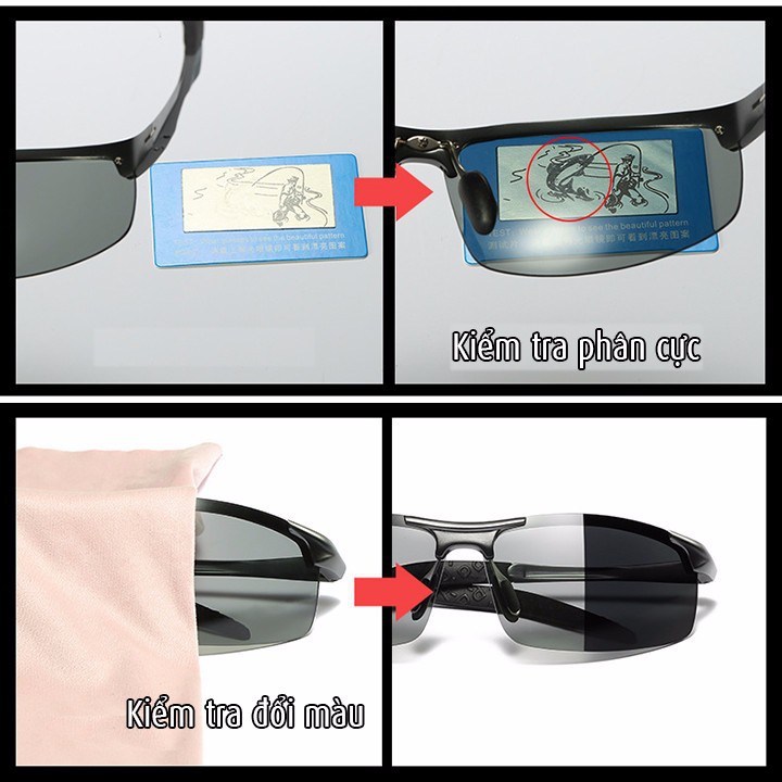 Kính NAM đổi màu đi ngày và đêm AORON, Khung nhôm magie bản lề lò xo, mắt kính polarized phân cực, chống UV - A575BS