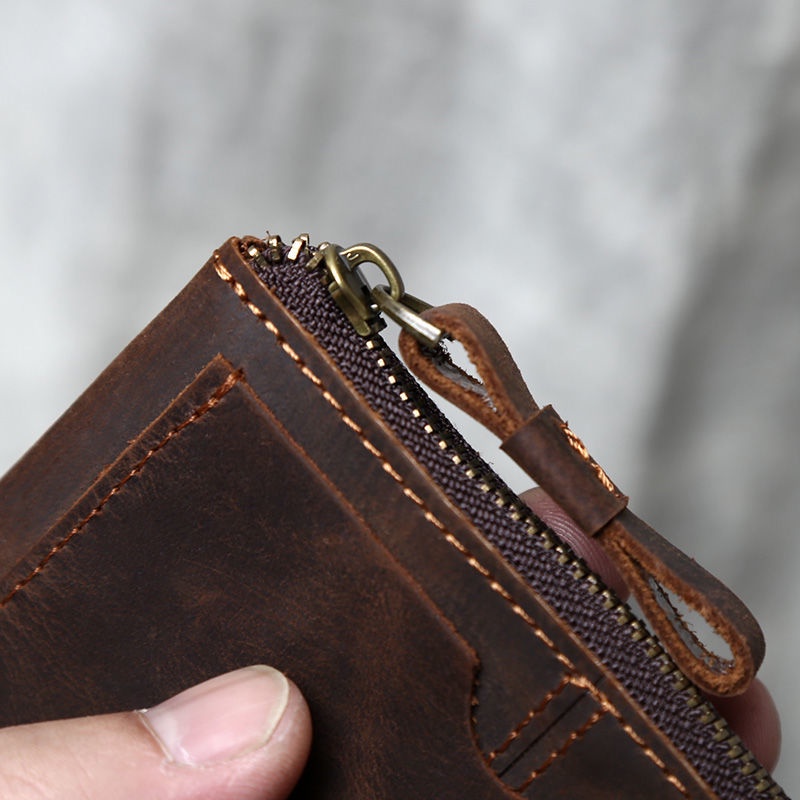 Ví Da Bò Thật Mỏng Có Khóa Kéo Phong Cách Retro 2023 Cho Nam