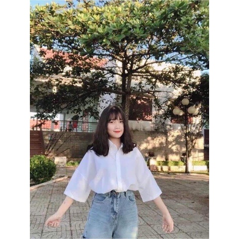 Áo sơ mi nữ tay lỡ có túi học sinh - Thun kiểu form rộng cổ bẻ phong các retro hàn quốc ulzzang