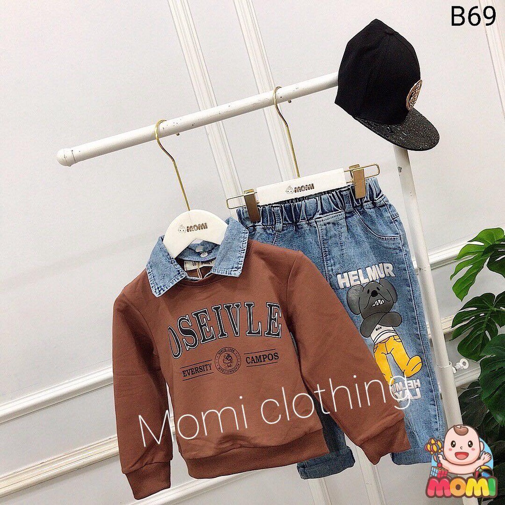 Set nỉ jean sơ mi cổ giả dành cho bé trai - B69 - CAM KẾT HÀNG QUẢNG CHÂU NHƯ HÌNH
