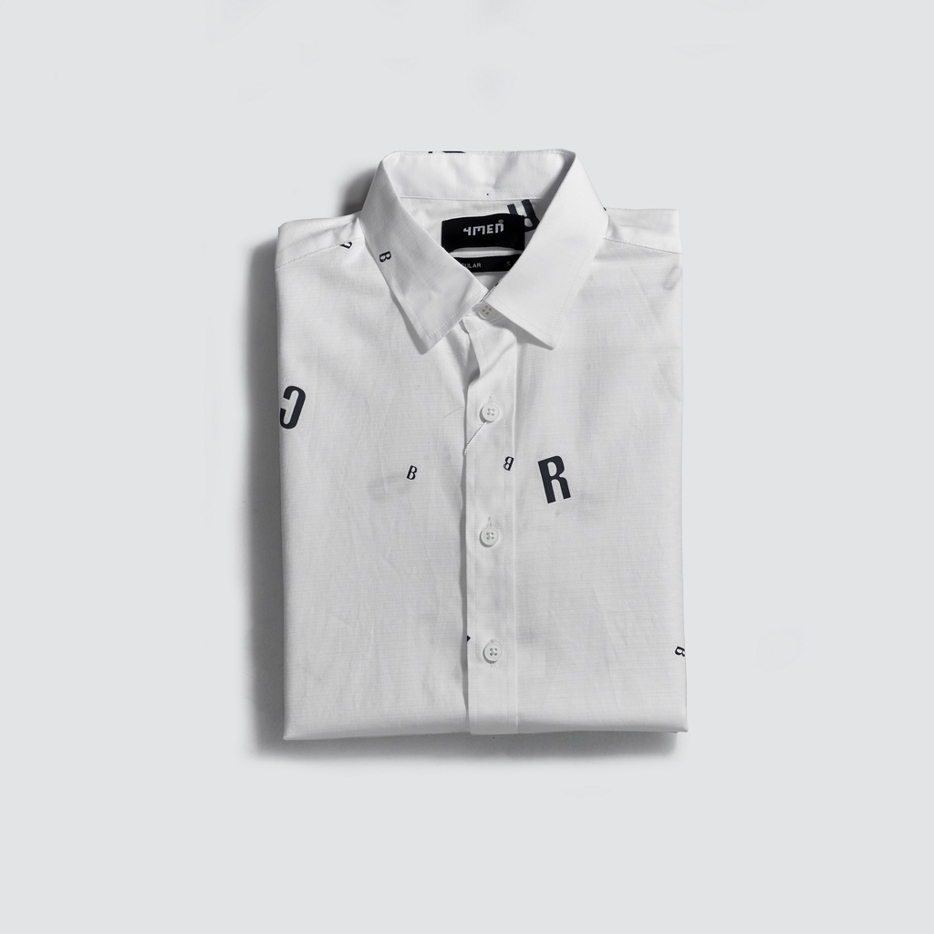 Áo sơ mi nam ngắn tay trắng họa tiết 4MEN SM059 in chữ đẹp mới lạ, trẻ trung | BigBuy360 - bigbuy360.vn