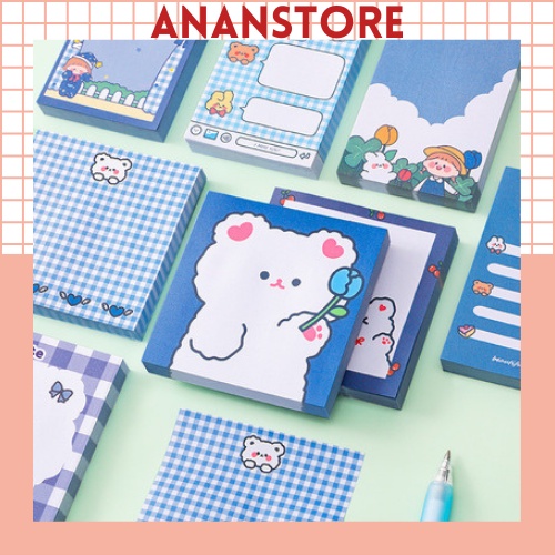 Giấy Note, Giấy Nhớ Ghi Chú Blue Bear Style Cao Cấp ANANStore