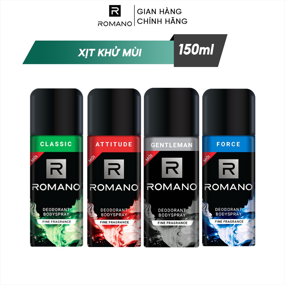 Xịt toàn thân Romano ngăn mồ hôi và mùi cơ thể 150ml.