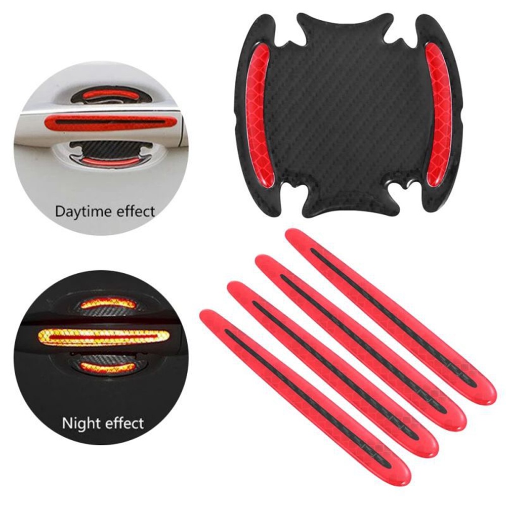 Bộ 8 Miếng Dán Tay Nắm Cửa 4 Miếng Dán Họa Tiết Sợi carbon 3d Phản Quang Chống Trầy Trang Trí Xe Hơi