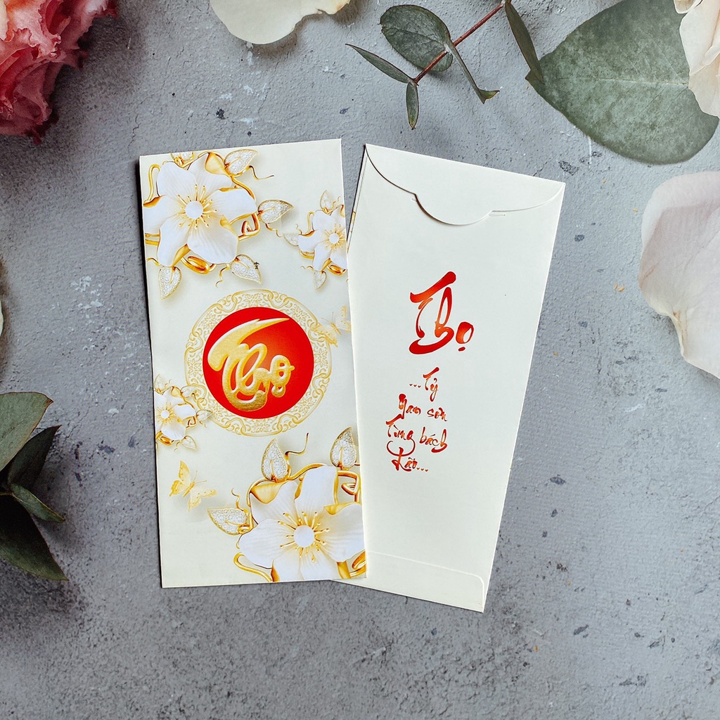 Combo 50 bao lì xì PHÚC LỘC THỌ trắng mẫu 4D cực đẹp, bao lì xì tết