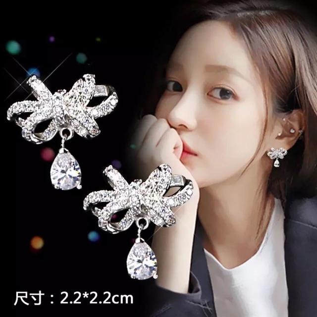Bông tai bạc 925 cao cấp đính đá thời trang hàn quốc