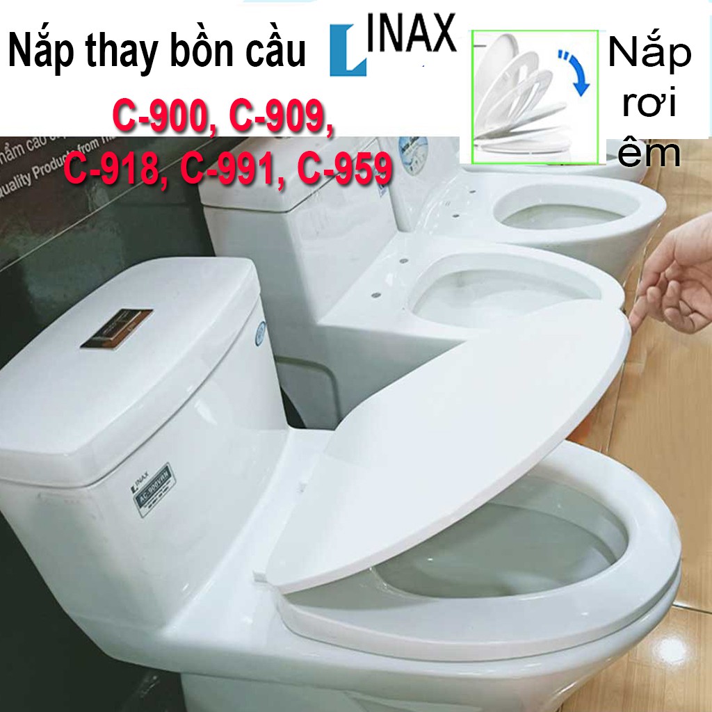 Nắp đậy bồn cầu Inax thay thế cho các mã số C-702, C-900, C-909, C-918, C-991, C-959, nắp rơi êm đầy đủ phụ kiện chân ốc