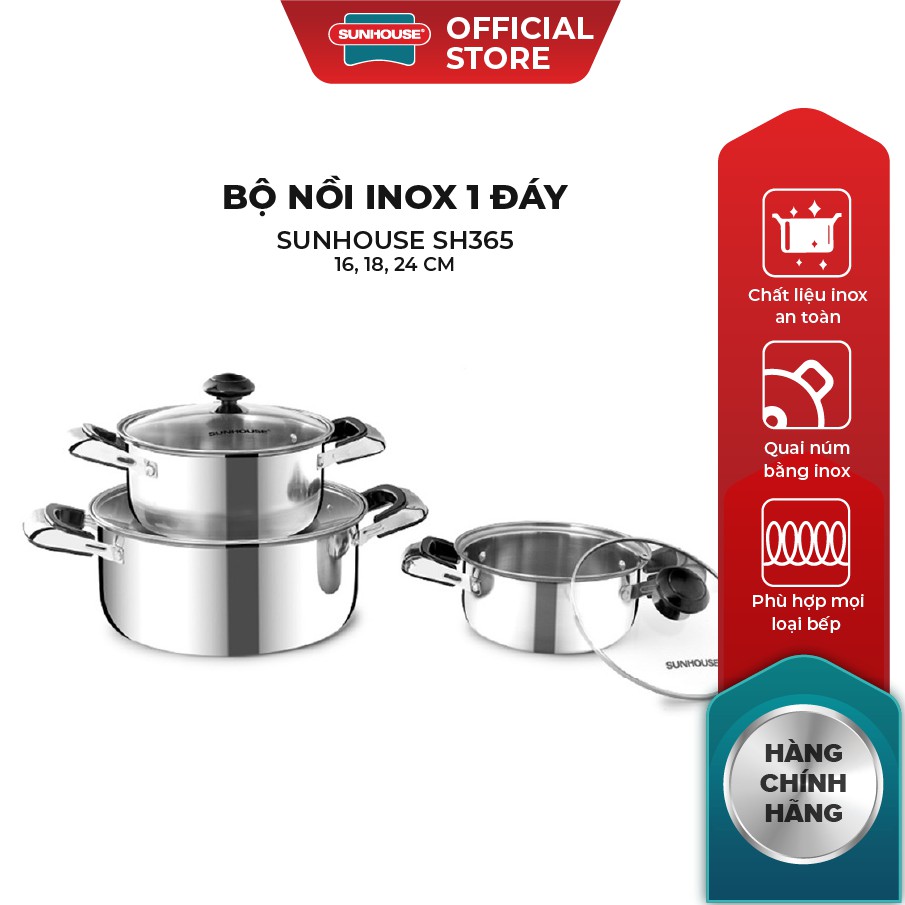 Bộ nồi inox 1 đáy Sunhouse SH365