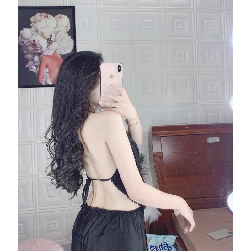 Đồ ngủ nữ 💋 Đồ ngủ sexy cổ yếm gợi cảm chất Satin mềm mại freesize <58kg - Linqu Sleepwear | BigBuy360 - bigbuy360.vn