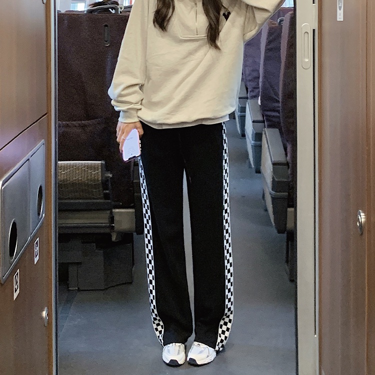 SUXI Quần ống rộng Họa Tiết Sọc Caro Phong Cách Hàn Quốc Cá Tính Cho Nữ