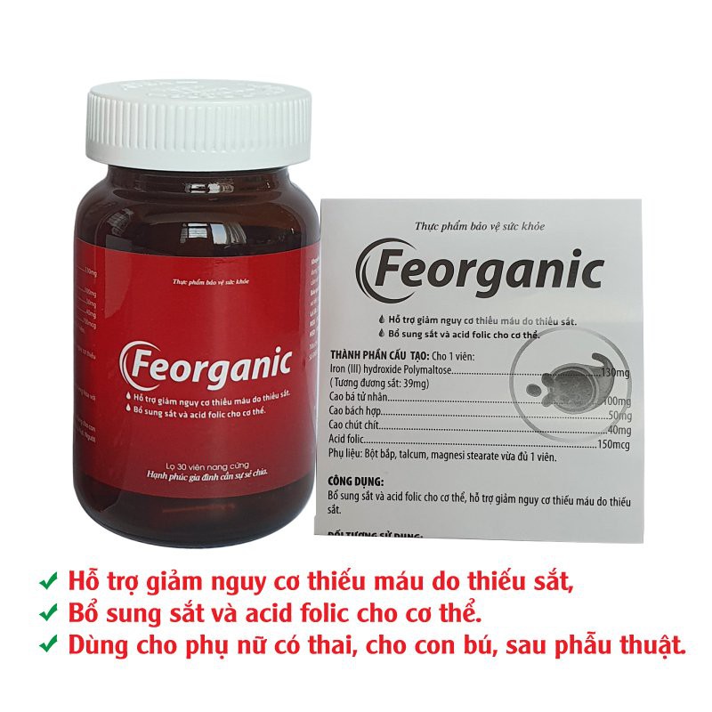 [Mã INCU20 giảm 20K đơn 150K] Viên uống Feorganic Vioba giảm nguy cơ thiếu máu do thiếu sắt hộp 30 viên