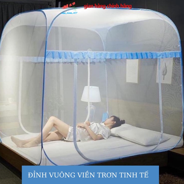 Màn Chụp Tự Bung Đỉnh Vuông Cao Cấp  Mùng Chụp Hàng Đẹp Dày Dặn 2m2_1m8_1m6- Tặng Túi Đựng Tiện Lợi