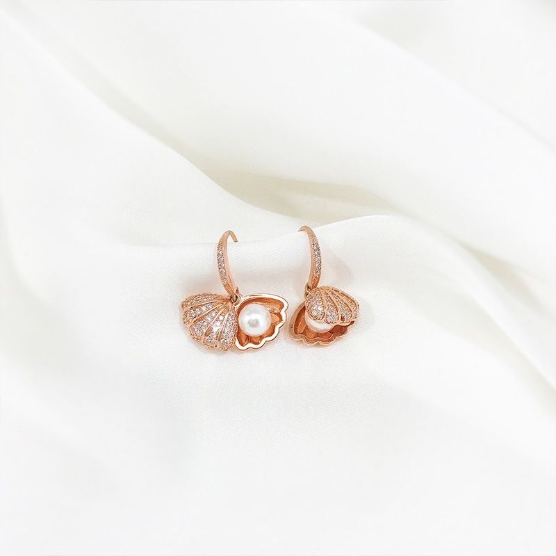 Bông tai trang trí hình vỏ sò đính đá zircon phong cách Hàn Quốc