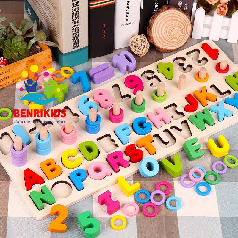 [Mã LIFETOYS1 giảm 30K đơn 99K] Bảng Học Đếm 10 Bậc Thang Cột Tính Cho Bé Học Số-Hình Khối-Màu Sắc-Chữ Cái Bằng Gỗ