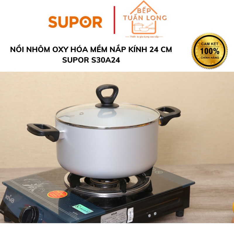 Nồi nhôm oxy hóa mềm có nắp kính Supor S30A24 đường kính 24cm