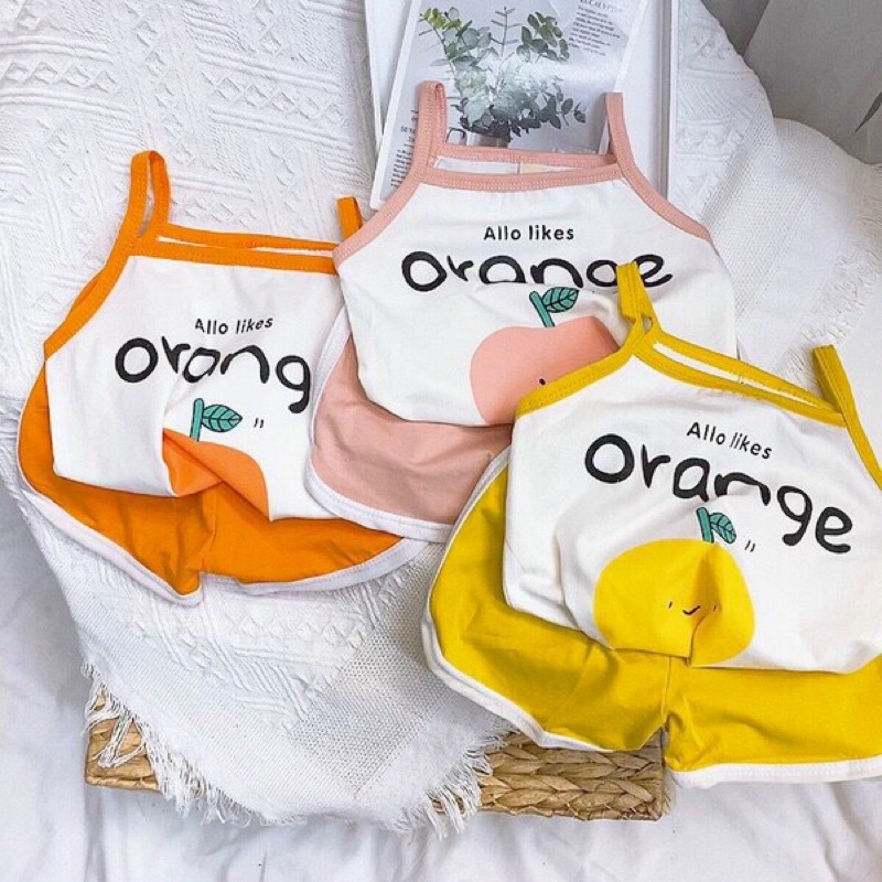 SÉT BỘ 2 DÂY IN HÌNH HOA QUẢ CHO BÉ GÁI VẢI COTTON THẤM HÚT MỒ HÔI CHO BÉ 7-20kg
