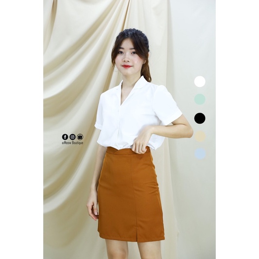 [Hình thật tự chụp] Sơ Mi Trắng Nữ Công Sở Tay Ngắn Meow Boutique