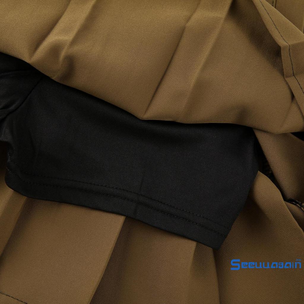 Chân váy tennis xếp ly lưng cao có khóa kéo màu xanh lá/ nâu phong cách preppy cho nữ