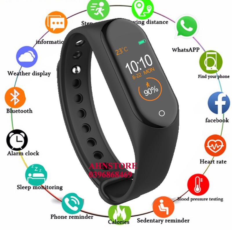 Vòng đeo tay thông minh Theo Dõi Sức Khỏe Đo Nhịp Tim Huyết Áp SmartBand M4 (xanh, đỏ)