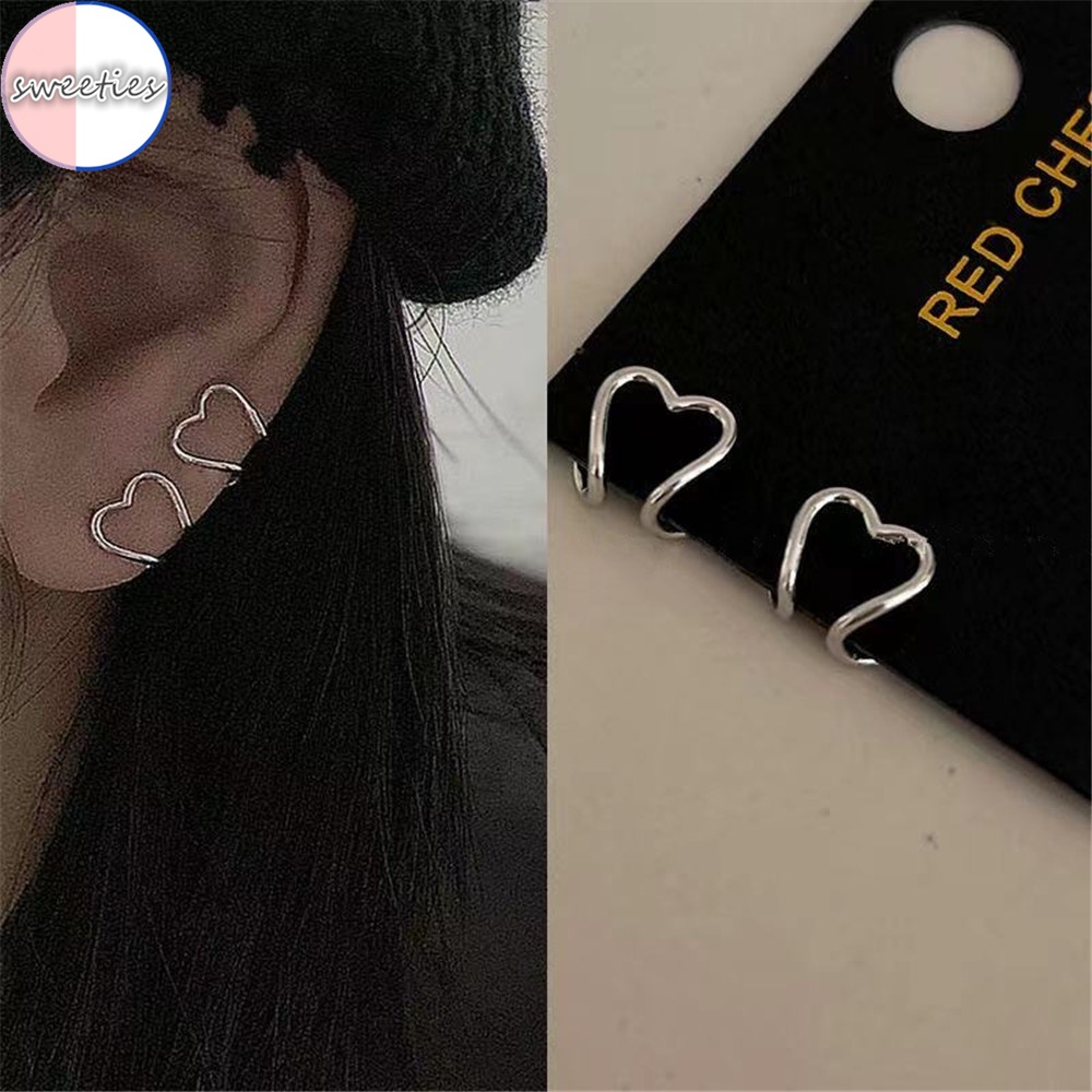Đôi khuyên kẹp tai hình trái tim đơn giản thời trang cho nữ
