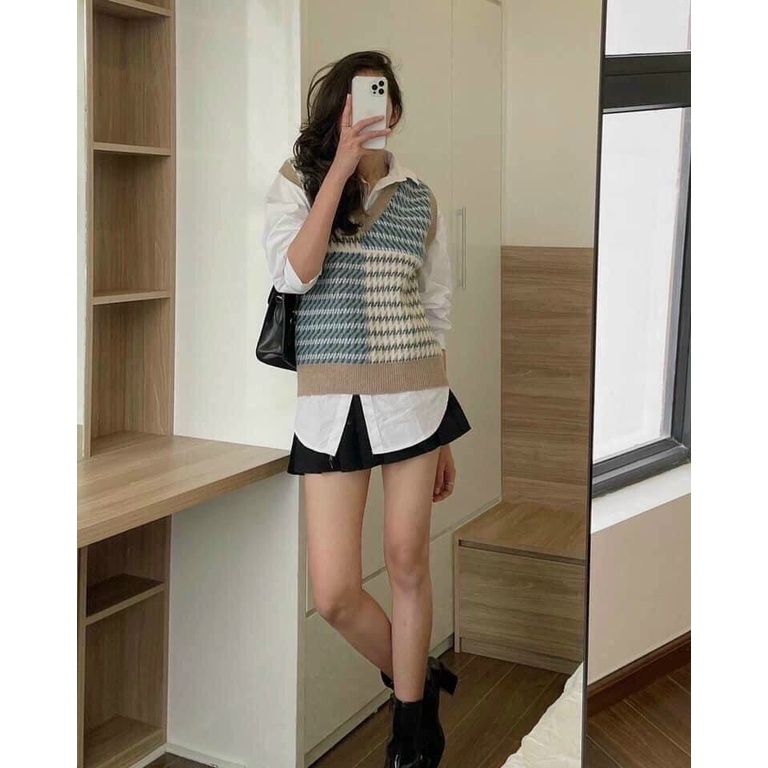 Áo gile len nữ Gamyy họa tiết thổ cẩm cá tính phong cách Hàn Quốc | BigBuy360 - bigbuy360.vn